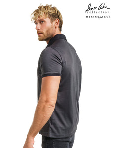 Iron Black 100% Merino Wool Slim Fit Mens Polo Shirts Short Sleeve