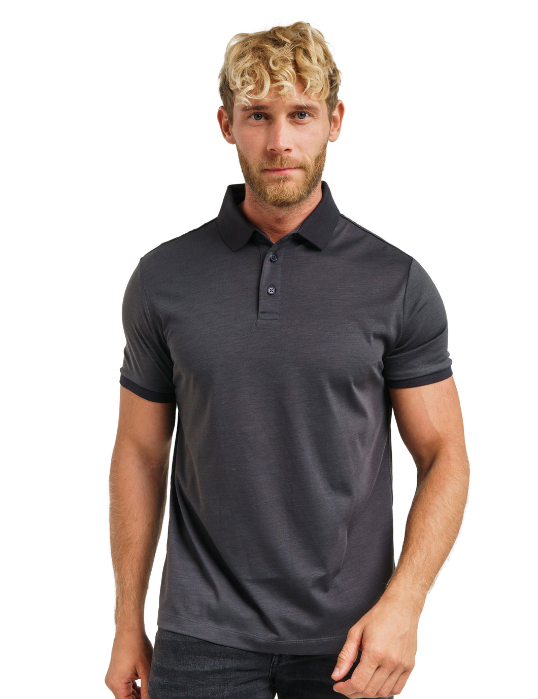 Iron Black 100% Merino Wool Slim Fit Mens Polo Shirts Short Sleeve