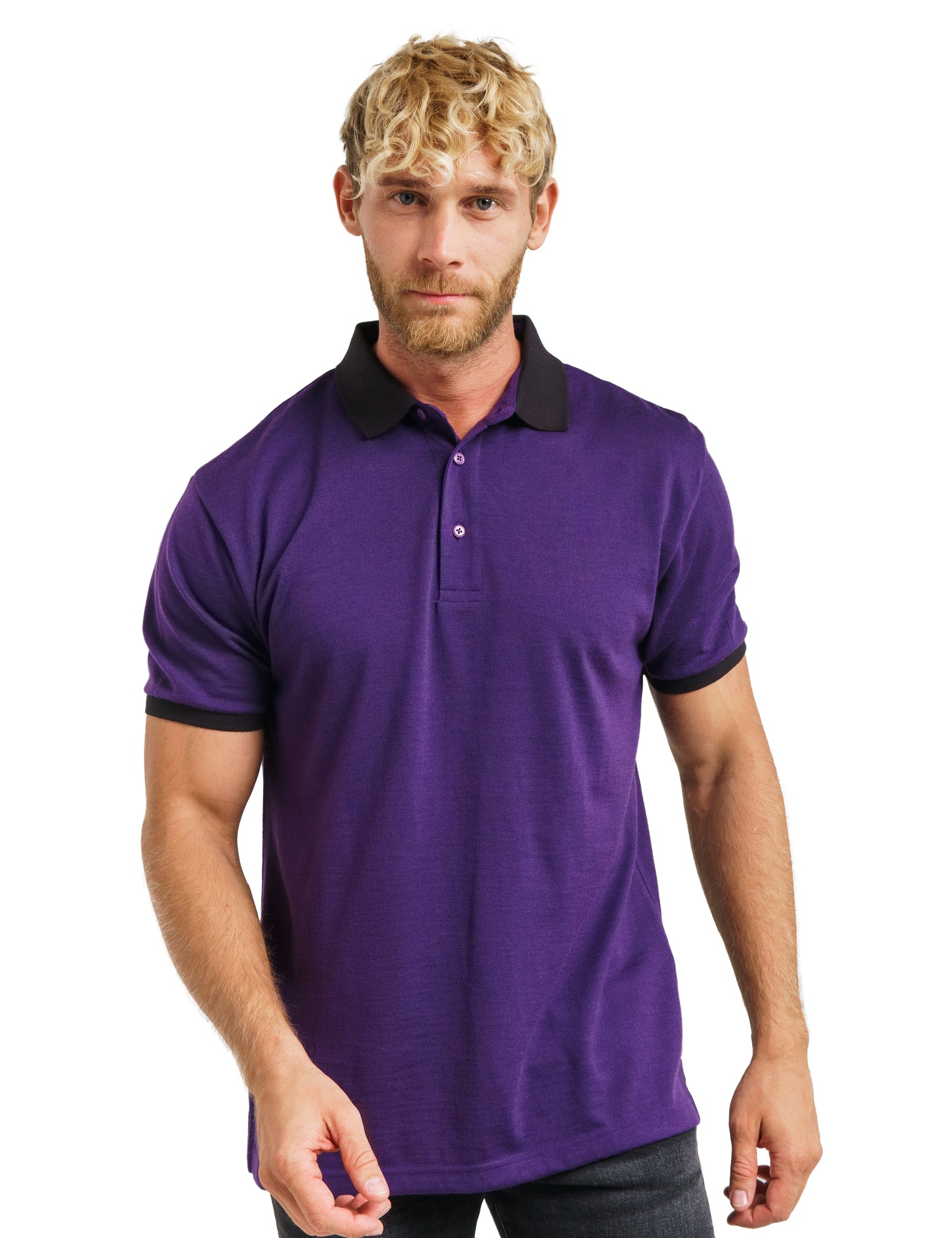 Eggplant Purple 100% Merino Wool Regular Fit Mens Polo Shirts